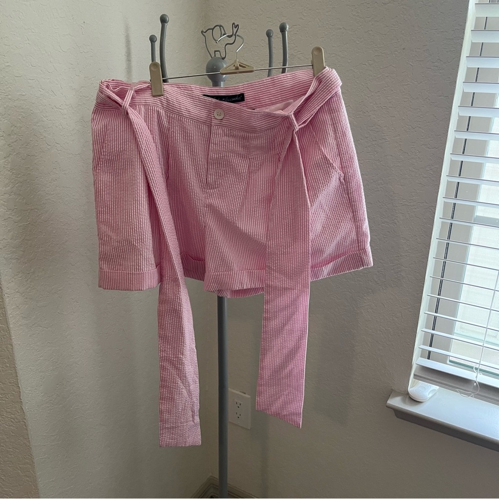 Lauren James Pink Seersucker Bow Shorts